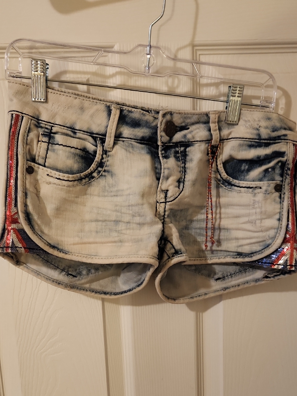 Vanilla Star Red, Silver, Blue Sequins Tie-Dye Denim Summer Short Shorts Size 5